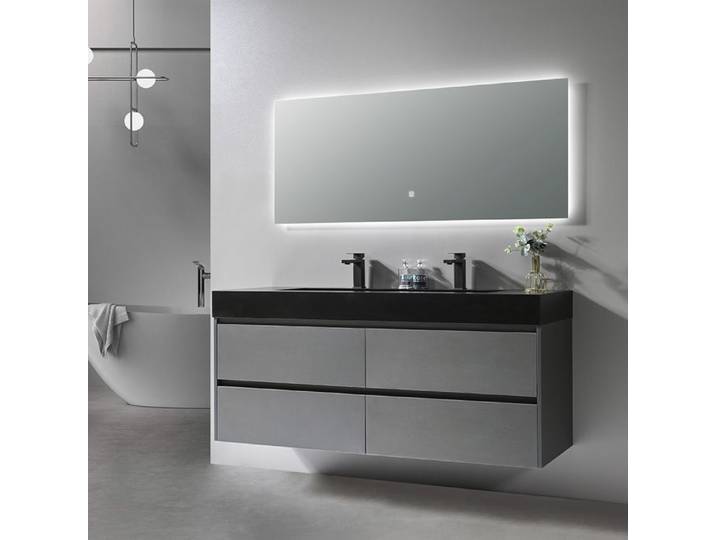 Meuble de salle de bain double vasque 150cm gris et noir avec miroir LED LB-8476S LuxuryBain-