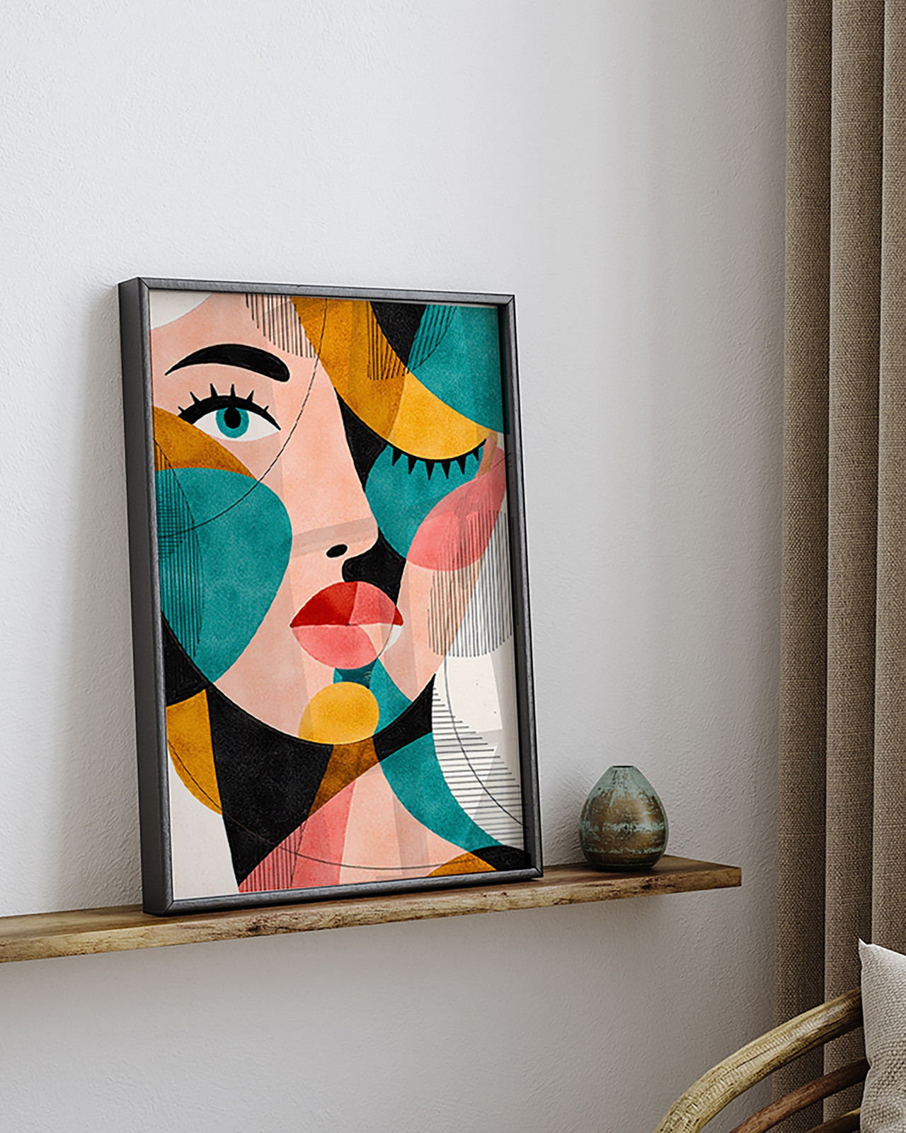 home24 Kunstprint Fragments of Her, abstracte grafische poster met plexiglas en gelakt beukenhout frame, multicolor, 32 x 42 cm