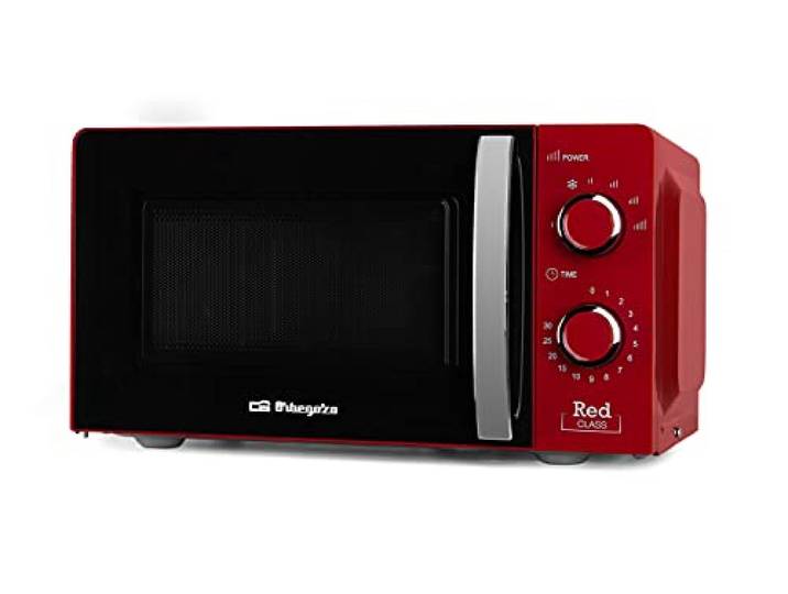 Orbegozo Mikrowelle MI 2121, 20 Liter Kapazität, 6 Leistungsstufen, Timer, Auftauprogramm, 700 W, Rot