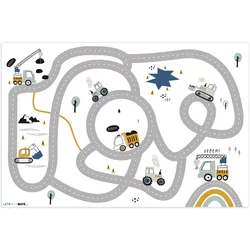 KINDERTEPPICH Baustelle - Bagger - Auto - Regenbogen - Design Spielmatte 135x90 cm