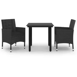 vidaXL 3-tlg. Garten-Essgruppe mit Auflagen Poly Rattan und Glas