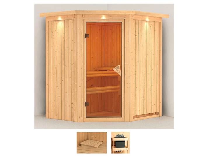 Sauna KARIBU Tomke , beige (naturbelassen), ohne Ofen, (ohne Ofen), Saunen, Sauna, ohne Ofen
