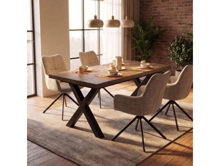 BEAUTY SOFA Esstisch TAVERO ausziehbar 160–240 x 90 cm, Nussbaum Synchronauszug, 2 Einlegeplatten, 50 mm Tischplatte, X-Metallbeine Schwarz