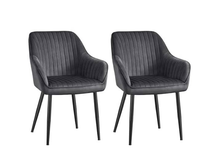 SONGMICS Esszimmerstuhl, 2er Set, Samt, Grau Polsterstuhl mit Armlehnen, Metallbeine, bis 120 kg, für Esszimmer, Küche