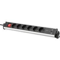 Office-Steckdosenleiste 6-fach, 3x USB silber/schwarz, 1,5 Meter Kabel, Schalter