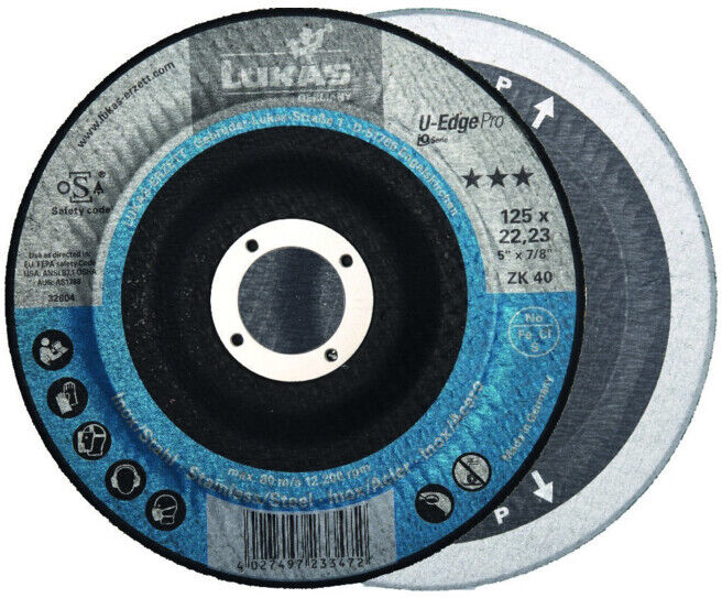 LUKAS Disque à affûter pour couture d'angle U-EDGE PRO 125 mm Grain 60 -Erzett ; LUKAS-ERZETT (A27401250602071)