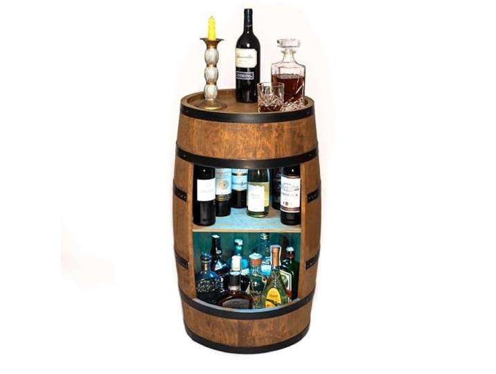 CREATIVE COOPER Weinregal Holz - Weinschrank Mini Bar - Alkohol Schrank Mann - Barschrank mit LED-Leuchten - 80cm hoch - Retro deko Bar Regal - Hausbar Theke - Fassmöbel (Wenge)