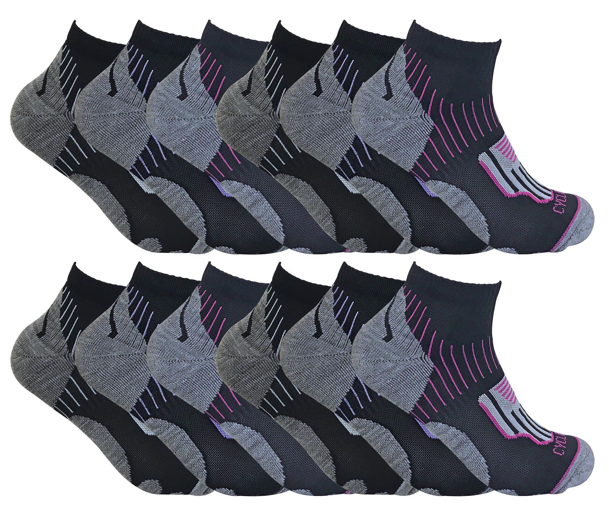 Sock Snob - 12 paar zwarte fietssokken voor dames - Zwart