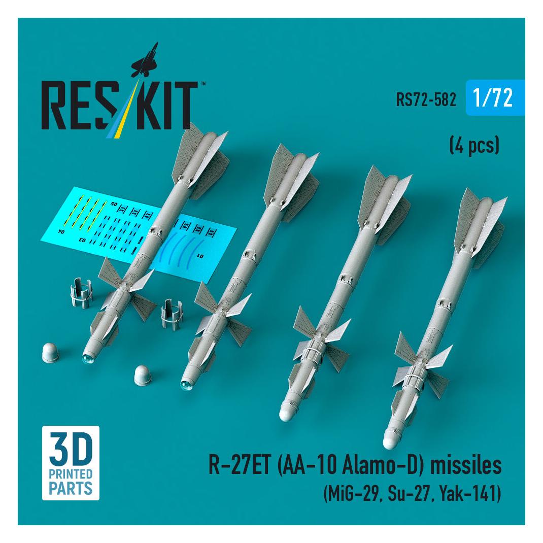 ResKit R-27ET (AA-10 Alamo-D) missiles (4 pcs) (MiG-29, Su-27, Yak-141) (3D Printed) (RS72-0582)