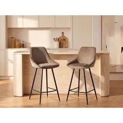 Barhocker 2er-Set - Samt - Taupe - MASURIE