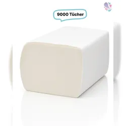 Blanc HYGIENIC Toilettenpapier, 9.000 Blatt Toilet Tissue, 2-lagig, 100% Zellstoff, gefaltet, wasserlöslich, Einzelblatt