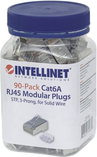 Intellinet 90er-Pack Cat6A RJ45-Modularstecker STP 3-Punkt-Aderkontaktierung für Massivdraht 90 Stecker im Becher 790680 Crimpko