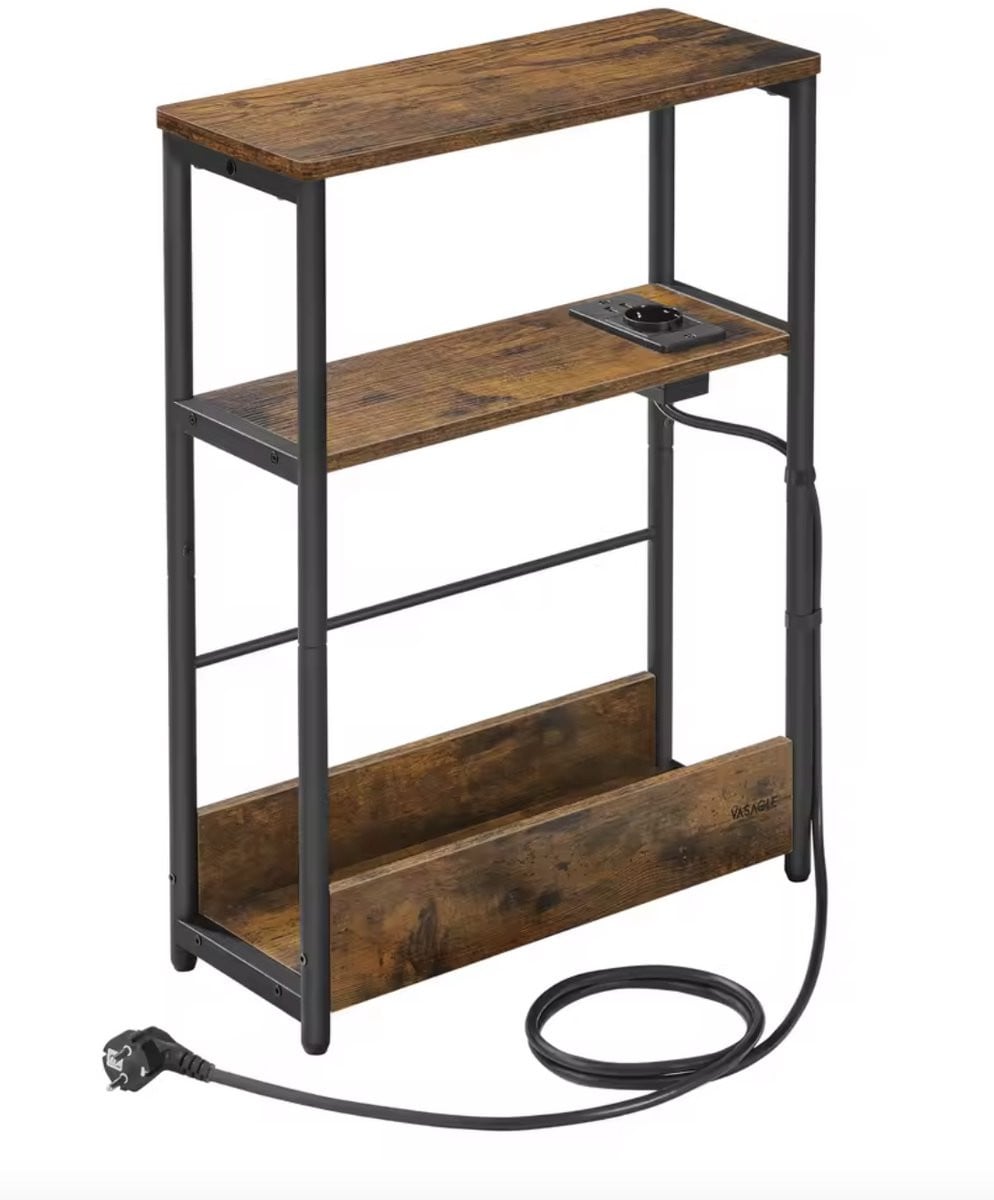 Varnox Bijzettafel met stopcontact en USB - Industrieel - Bruin - B/D/H: 58 x 45 x 18 cm