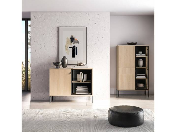 Lomadox Wohnzimmer-Set BANSIN-131, (Mega-Spar-Set, 2-St., Kommode), in Eiche, grifflos, Türen mit Softclose-Funktion, Glasfront