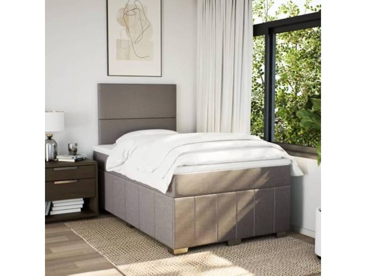 KTHLBRH Boxspringbett 120 x 200 cm Taupe mit Matratze Taschenfedern, verstellbares Kopfteil, waschbarer Matratzenschoner, Latten im Lieferumfang enthalten