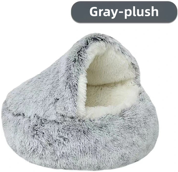 ModernMart Winter Plush Pet Bed, Semi Enclosed Cat & Dog Nest With Warm Comforter For Autumn Winter grey Plush 40x40cm
