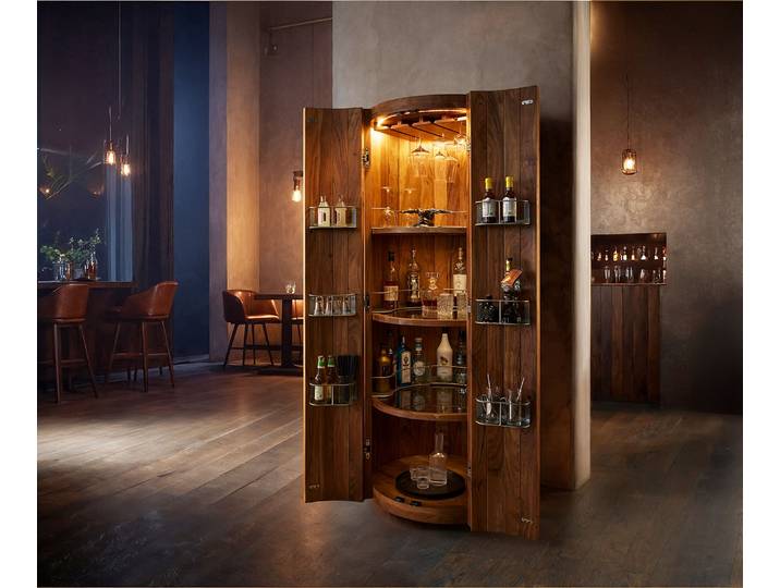 Armoire bar Tulsa 80x190 cm acacia naturel éclairage LED armoire à vin