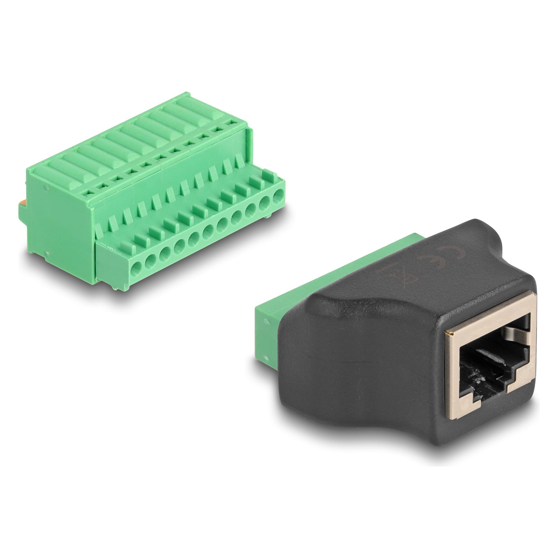 Delock RJ50 Buchse zu Terminalblock Adapter mit Drucktaster (66244)