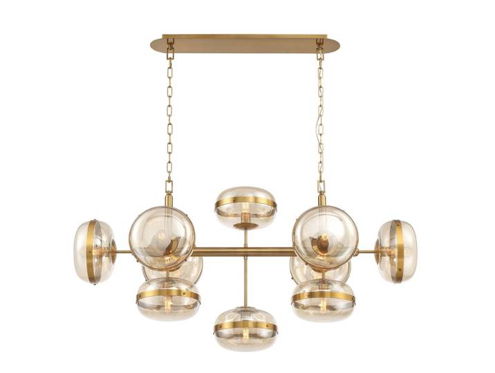 Suspension Acier, Verre Teinté Laiton Antique