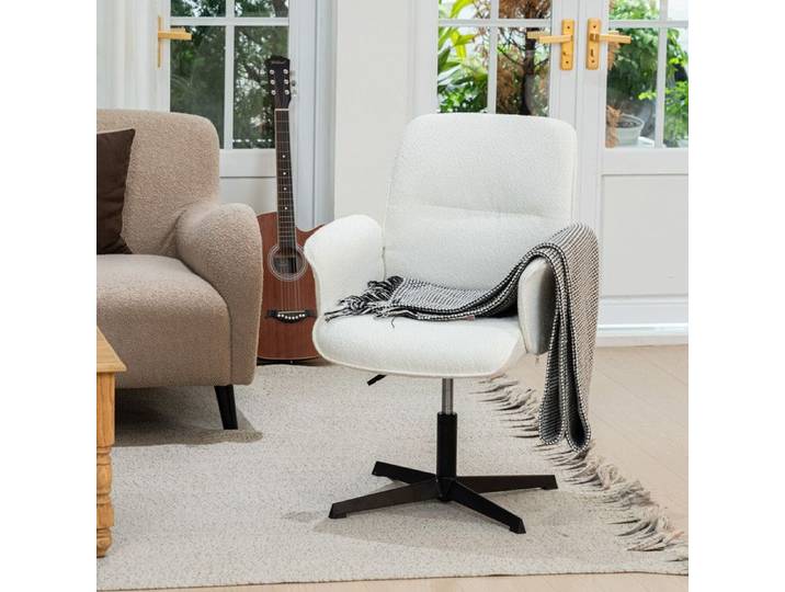 MEUBLES COSY Fauteuil de bureau ergonomique réglable pivotant avec accoudoirs en tissu bouclette blanc - THOMASINA