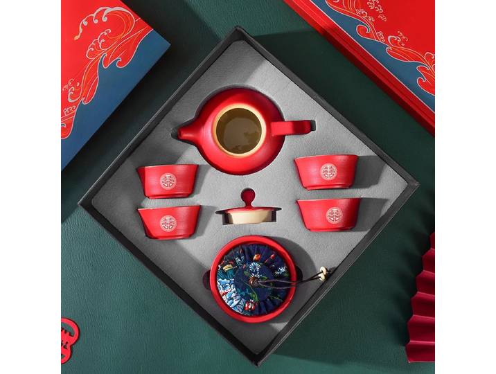 Service à thé rouge de mariage chinois, service à thé en céramique, thé Kung Fu, tasse Gaiwan en porcelaine, cérémonie du thé créative
