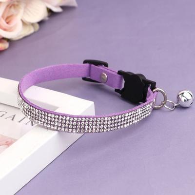 Uplift Picks Suede Leather Rhinestone Cat Collar With Bell Breakaway purple s