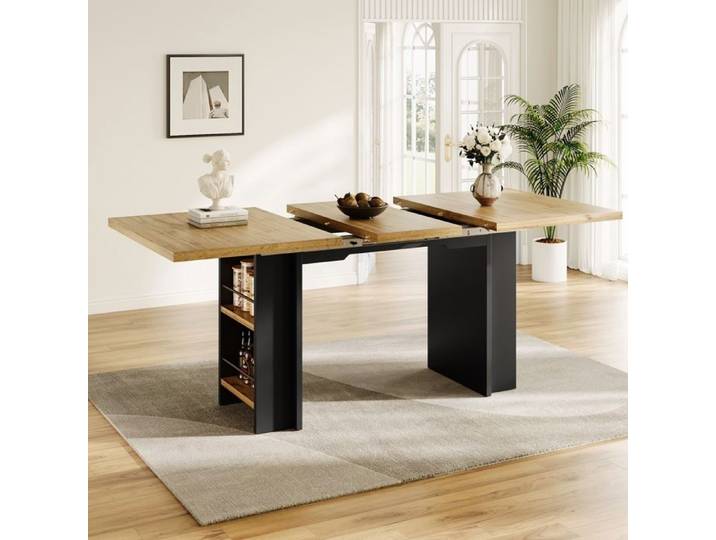Table a Manger Extensible 120-160×80x75cm Table de Cuisine avec étagères Table Salle à Manger Rectangulaire pour Cuisine Salon