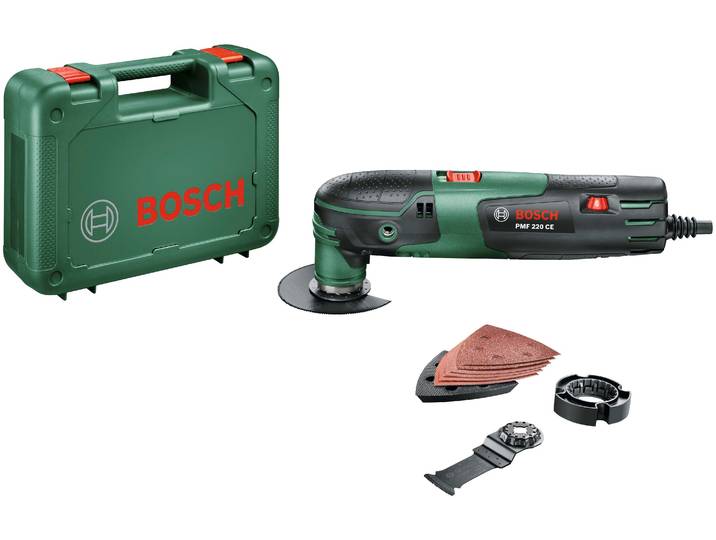 Elektro-Multifunktionswerkzeug BOSCH HOME & GARDEN PMF 220 CE , grün (grün, schwarz), B:29,1cm H:11cm L:38,6cm, Multifunktionswerkzeug-Maschinen, Elektro-Multifunktionswerkzeug, inkl. Zubehör und Kunststoffkoffer