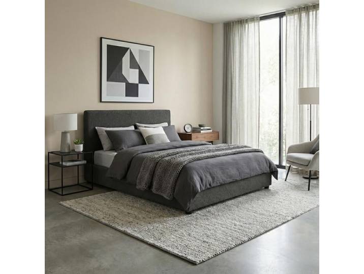Lit coffre - SAMPUR - Versailles - 180x200 cm - Tissu bouclette gris - Coffre XXL 900L