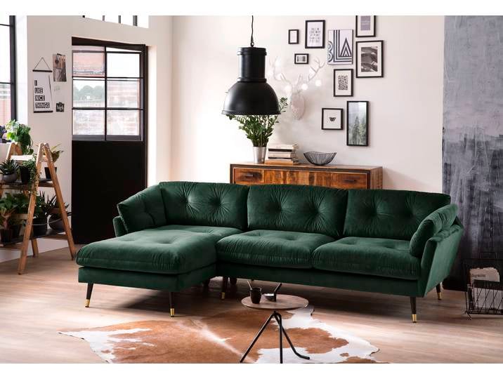 Ecksofa, Microvelours, Grün, 270×155 cm, Recamiere Links, Holz-Metall Füße, Modern