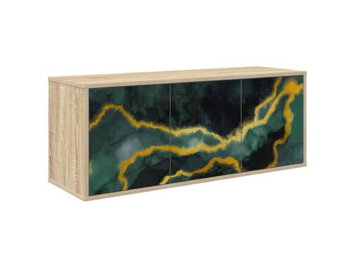 hliofuir Wandmontierter TV-Schrank Hängeboard 102x33x40cm Sonoma-Eiche Schwebendes Design fürs Wohnzimmer und Schlafzimmer mit 3 Klappen, dekorativem Muster und 30 kg belastbarer Deckplatte.