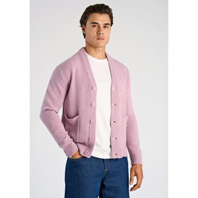 Cardigan LINDBERGH "Cardigan Comfort Fit", Herren, Gr. L, rosa (lavender mel), Obermaterial: 80% Wolle, 20% Nylon, unifarben, Strickjacken