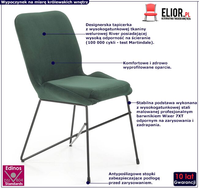 Edinos Zielone tapicerowane welurem krzesło R4-P72