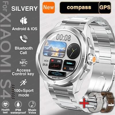 Uplift Picks UltraTrack S4 AMOLED Smart Watch Outdoor GPS NFC Bluetooth Call pure Silver Steel xiaomi S4 Ultra
