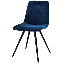 Esszimmerstuhl Velstik 4er-Set, Samtbezug, modern, Blau, bequeme Sitzschale, schwarzes Metallgestell