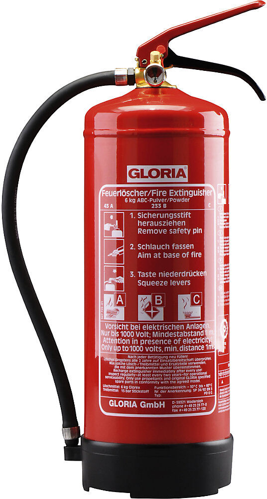 Pulver-Dauerdruck-Feuerlöscher, Inhalt 6 l, Brandklasse A+B+C GLORIA