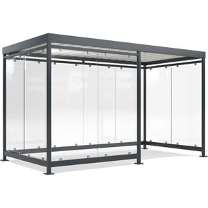 WSM Personenunterstand Köln K4 d/b, anthrazit, aus Metall, 3 Wände + Windfang aus Glas, 420 x 217cm (B/T), für 8 Personen