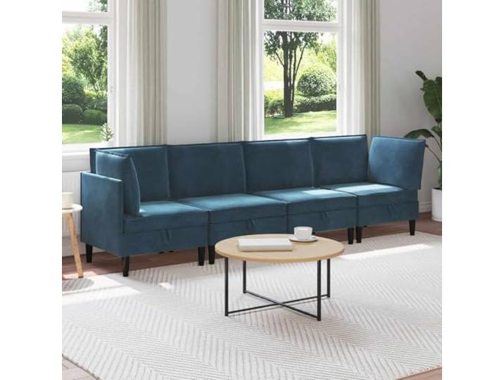 Xolmizyn Wohnzimmergarnitur 4-teilig Blau Samt - Modernes Sofa-Set mit Kissen & Stauraum - 280 x 70 x 82 cm