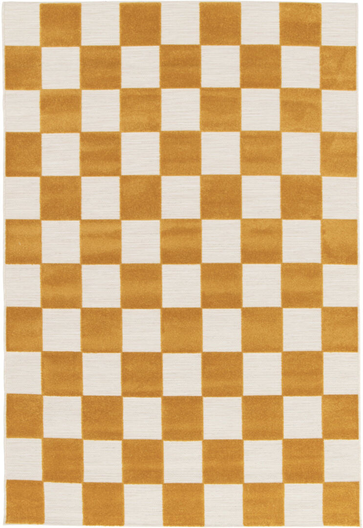 Latitude Run Philo Chequered Machine Woven Relief Indoor Outdoor Yellow Area Rug Yellow Rectangle 164 x 230cm