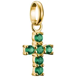 Thomas Sabo CC1206-M01-6 Anhänger Kreuz Goldfarben mit Grünen Steinen