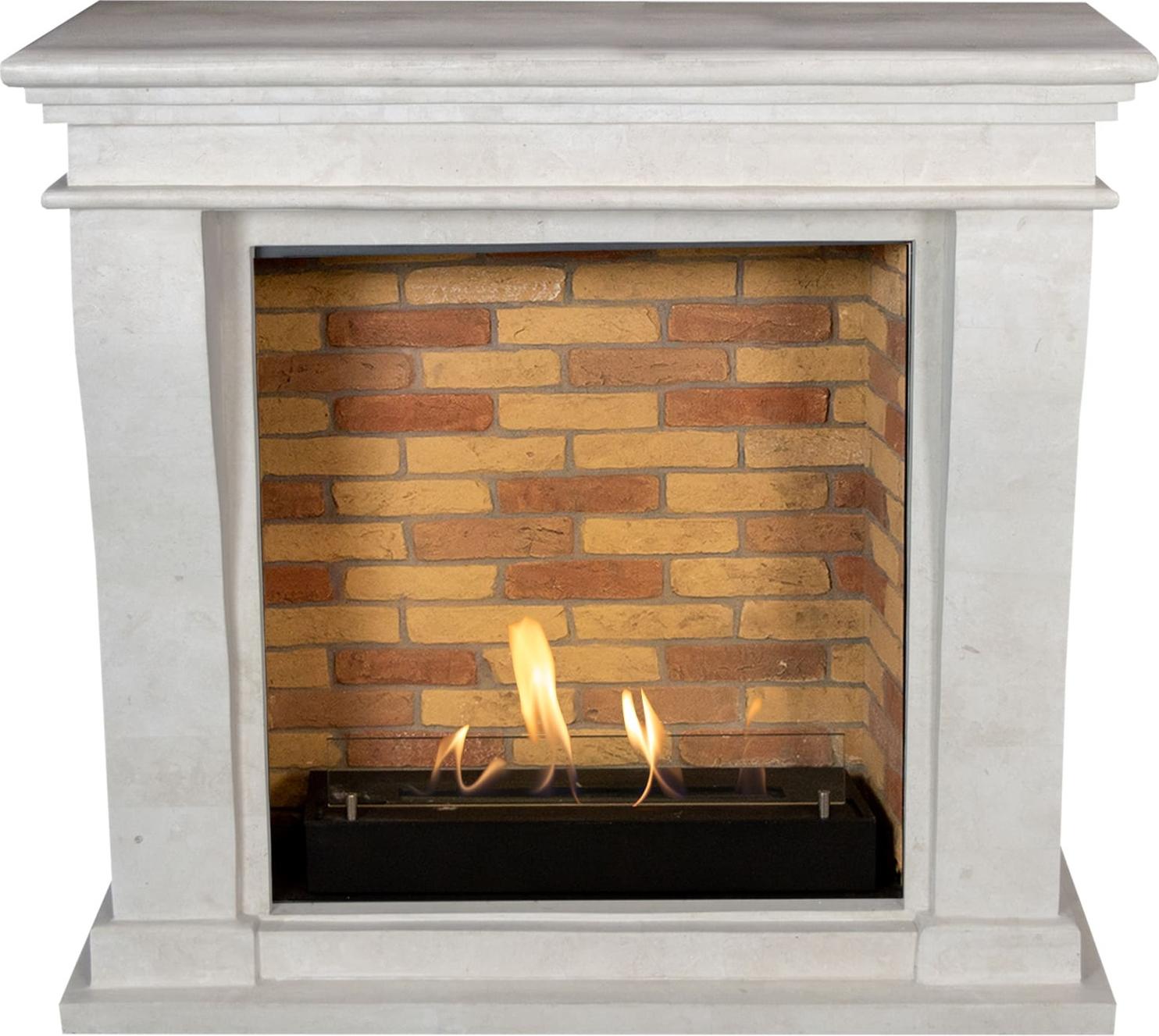 Xaralyn Ethanol-Kamin - Kreta-Mini BST-SWU - weiß Naturstein - 3 kW Heizung - Kaminsims inklusive Einbaukamin - Dekokamin