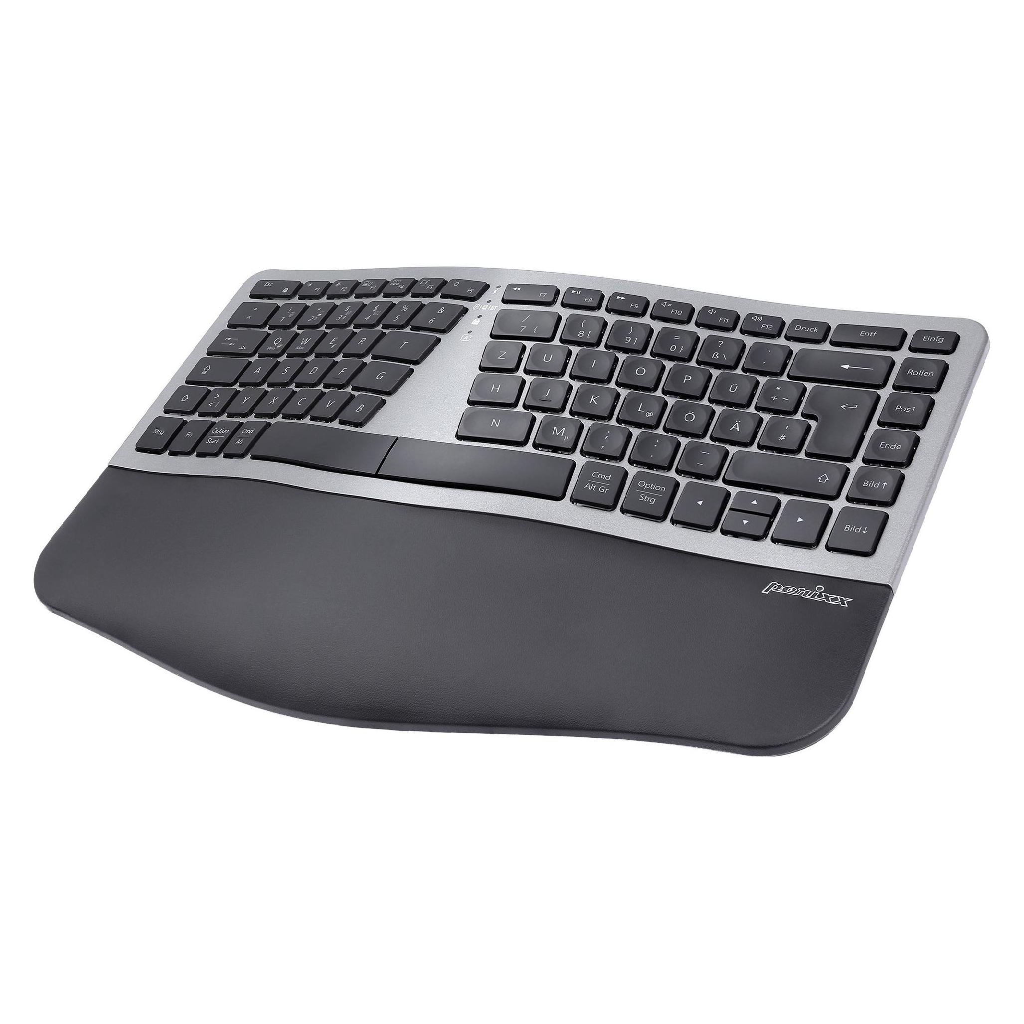 Perixx PERIBOARD-818 DE Iron, Kompakte kabellose ergonomische Tastatur (DE, Kabelgebunden, Kabellos) (PERIBOARD-818 DE Iron)