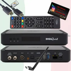 TiVuSat Smartcard Schwarz + DIGIQuest Q99 4K Combo Receiver mit WiFi Stick - tivùsat zertifiziert (bereits aktiviert), HEVC HDR, Rai Mediaset LA7, PVR ready, LAN, inkl. HDMI Kabel