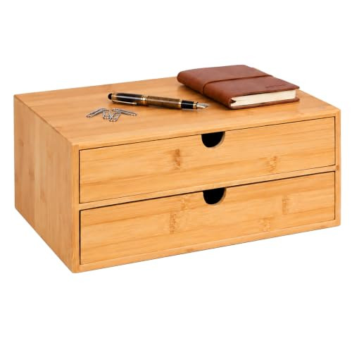 Relaxdays Ladenbox Bamboe met 2 laden, Beige/Bruin, B/D/H: 21,0 x 13,5 x 13,5 cm