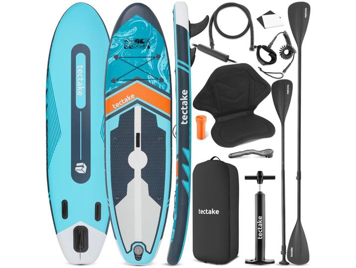 Planche de stand-up paddle 2 en 1, 288 cm, gonflable, kit complet - turquoise/orange