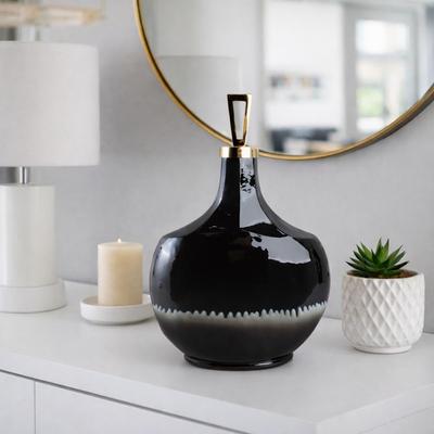 Sagebrook Home Decorative Bottle - Black Metal Topper Brass Trim, 20 in.
