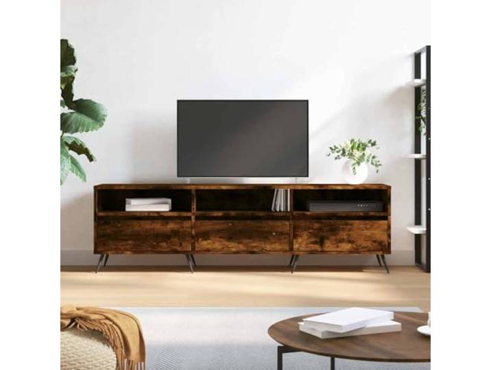 HEFZGDB TV-Schrank Räuchereiche 150x30x44,5 cm Holzwerkstoff mit 6 Fächern und Eisenbeinen für Stauraum und Stabilität, TV-Möbel mit robuster Tischplatte und feuchtigkeitsbeständigem
