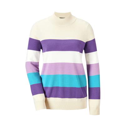 Rundhalspullover GOLDNER "Strickpullover", Damen, Gr. 46, beige (beige, gemustert), Obermaterial: 50% Viskose CV. 28% Polyester PES. 22% Polyamid PA., Rippe, Pullover Rundhalspullover, Stehbund mit Rippe