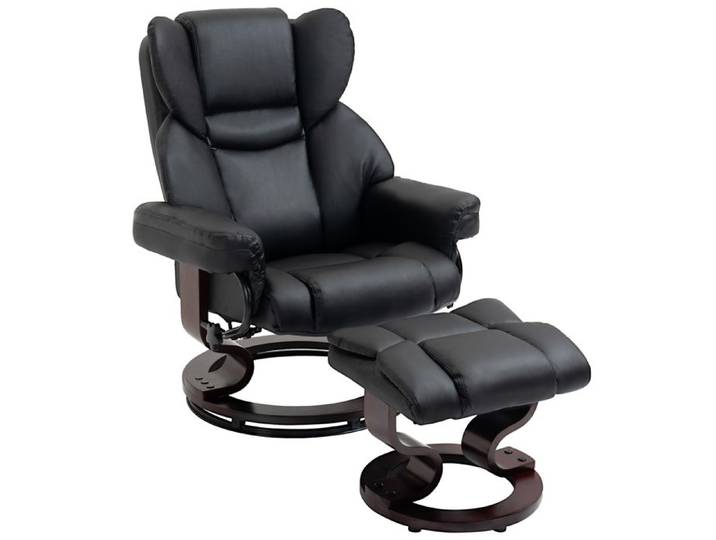 Fauteuil relax pivotant - Cuir synthétique noir - Inclinaison jusqu'à 145° - Pivotant à 360° - Repose-pieds inclus
