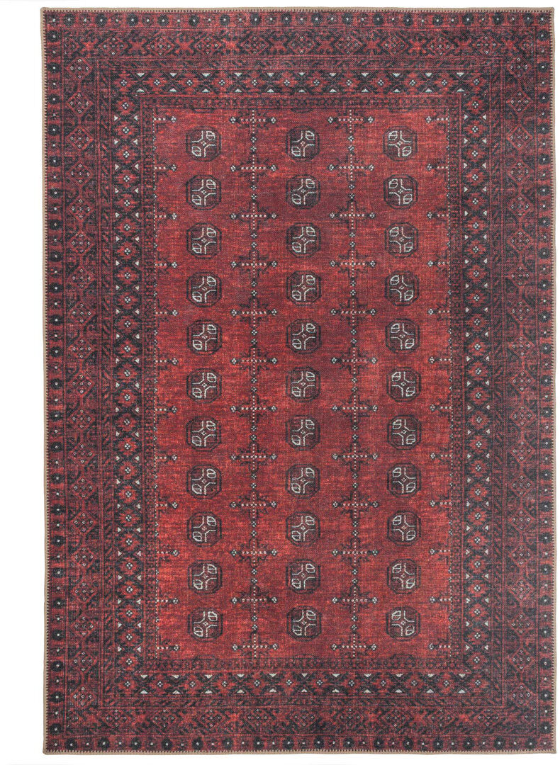 Kukoon Machine Washable Red Traditional Persian Style Distressed Living Room Area Rug Red Rectangle 120 x 170cm